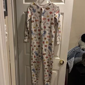Arborist Canadiana Cream Footie Pajamas with Red, Blue and Yellow Prints